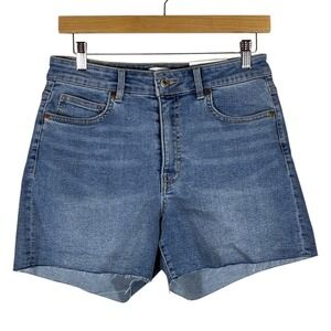 NWT H&M High Waist Raw Hem Denim Shorts Blue Summer Casual Frayed Size 8